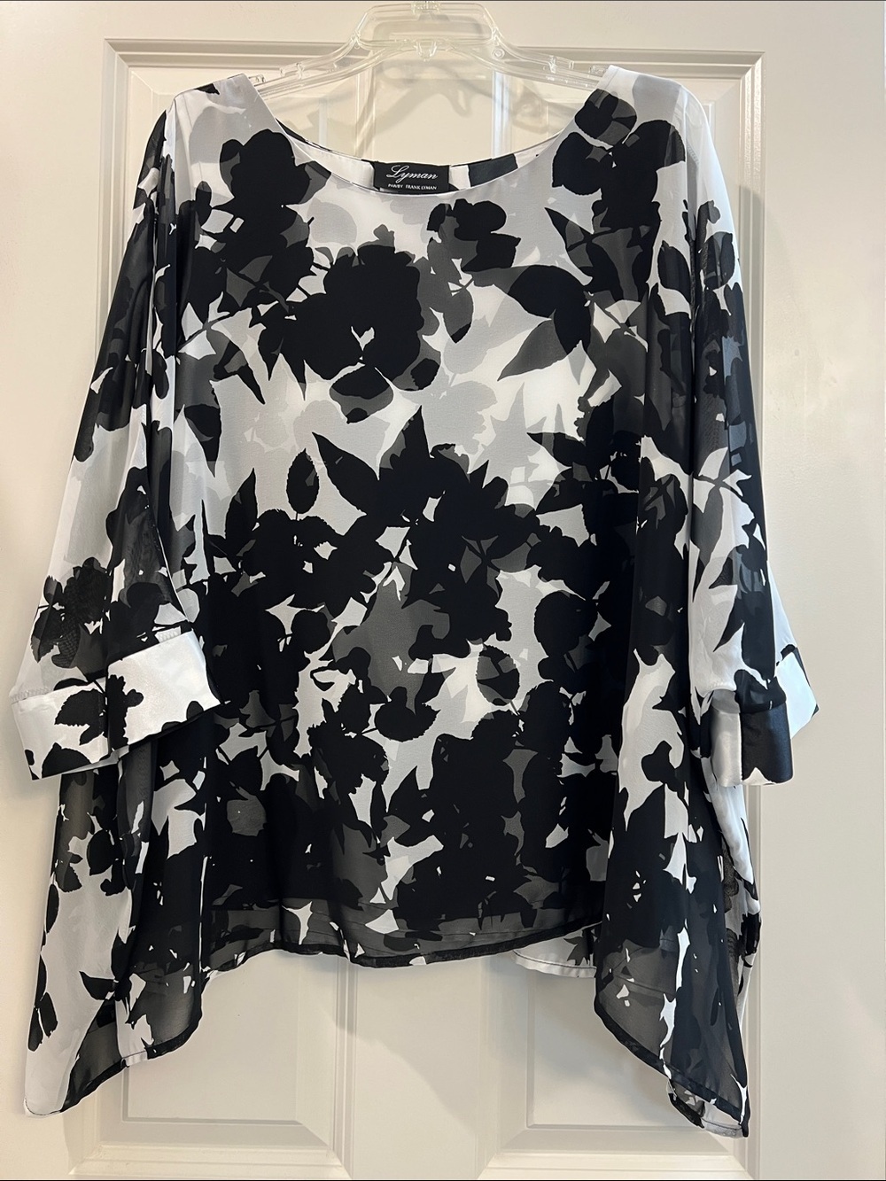 Frank Lyman Design Black & White Floral Sheer Blouse